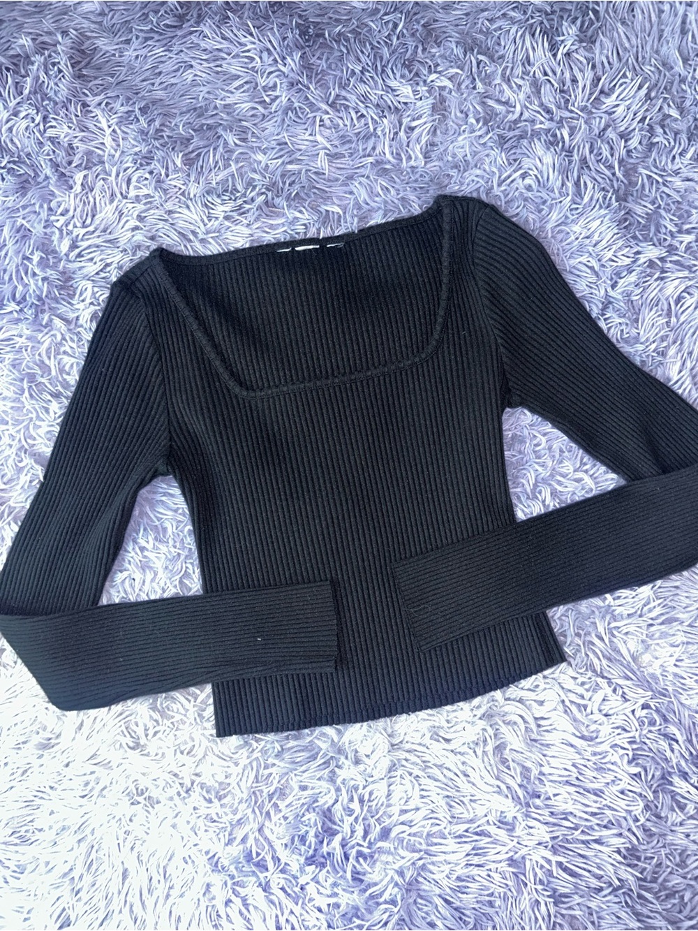Ribbed Square Neck Black Women's Top